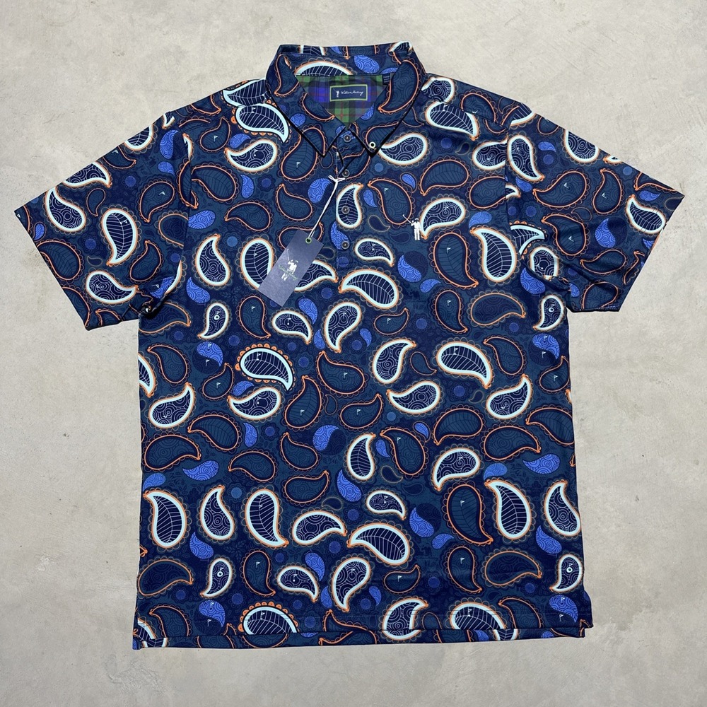 William Murray Golf Shirt Polo Paisley AOP Print Men's SZ XL Blue NWT MSRP $88